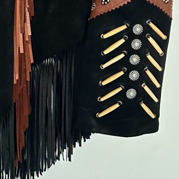 DIAMOND LEATHERS Black Brown with Fringe Western Jacket - Picture 5 of 5